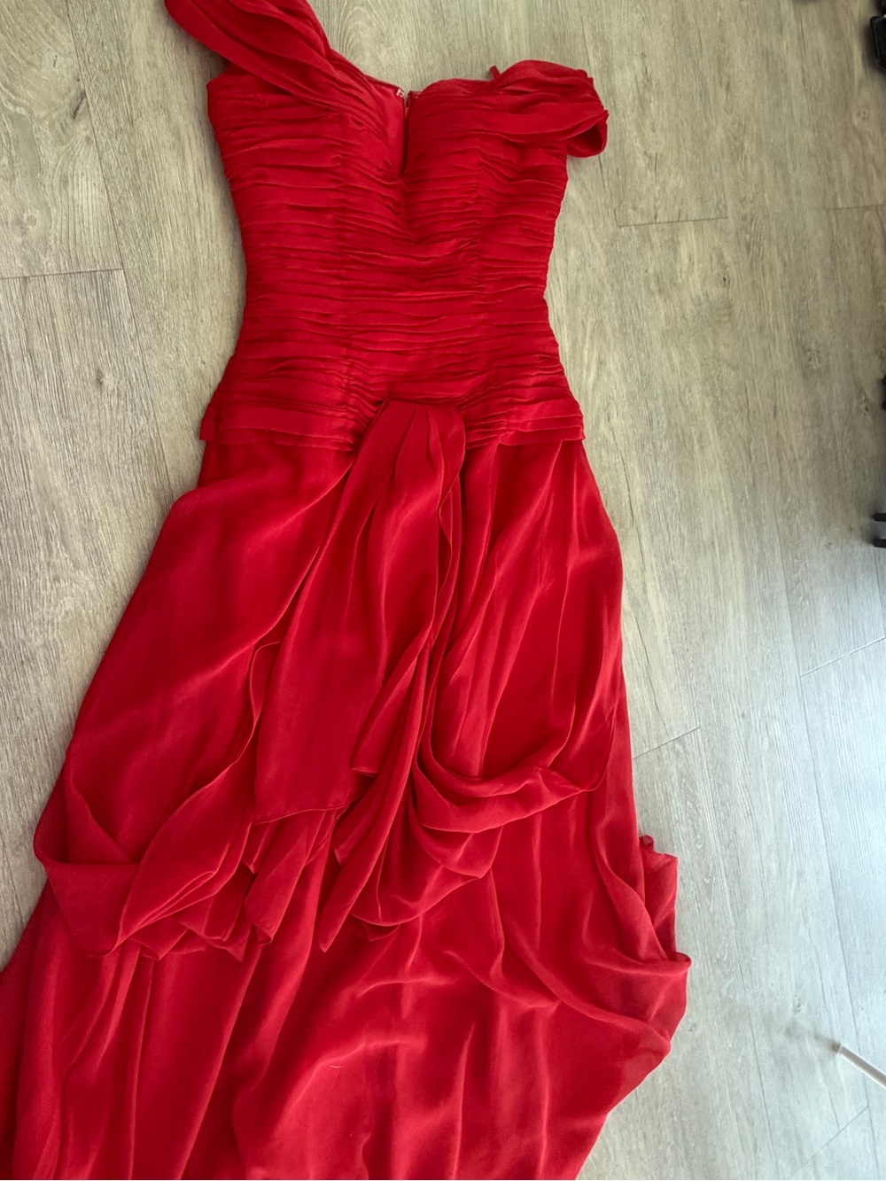Red One Shoulder Ruched Satin Gown
